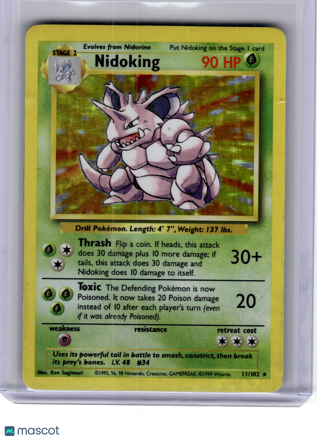 1999 Pokemon—Nidoking #11 Base Set—Rare Holo [Damage]