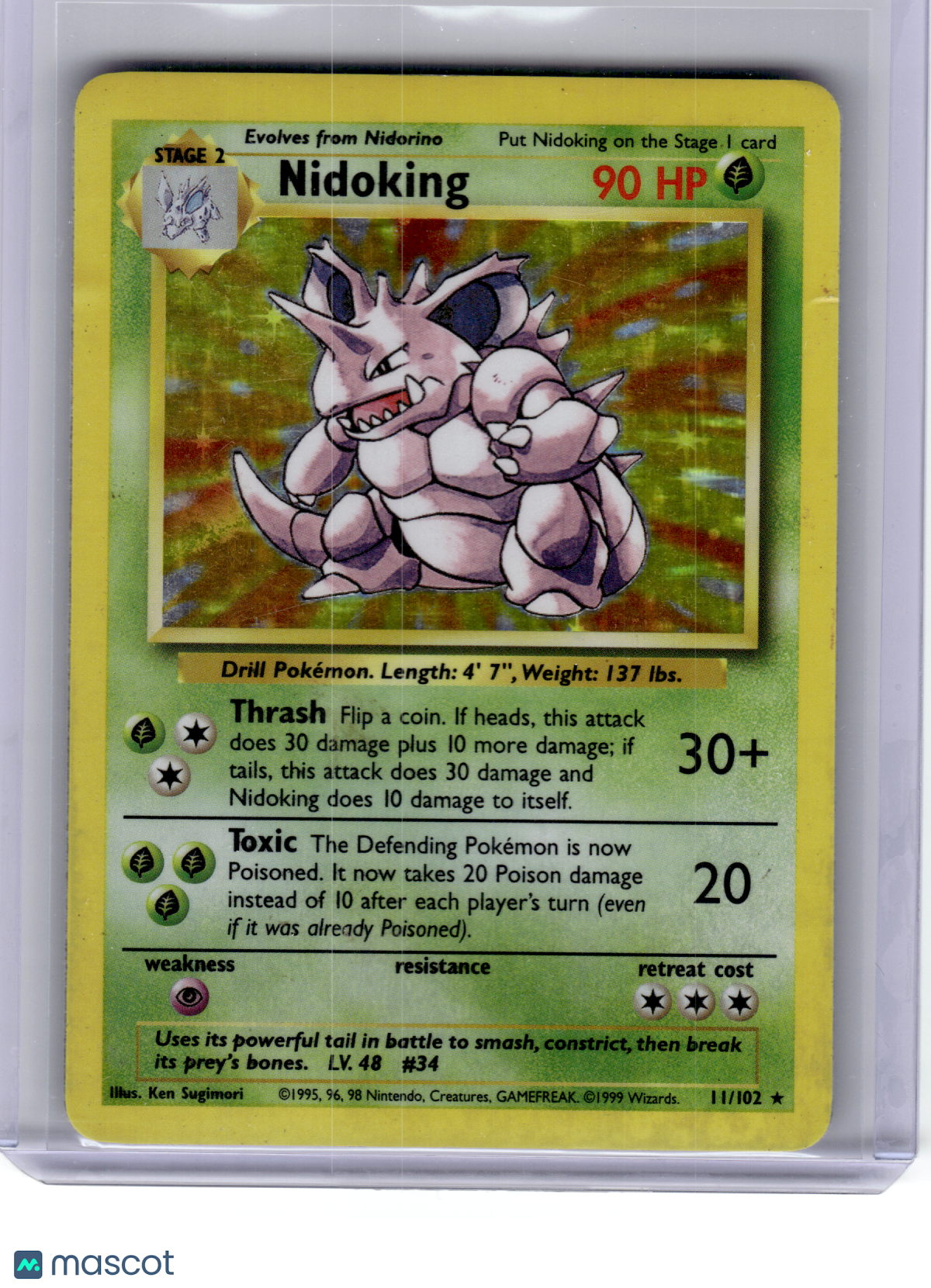 1999 Pokemon—Nidoking #11 Base Set—Rare Holo [Damage]