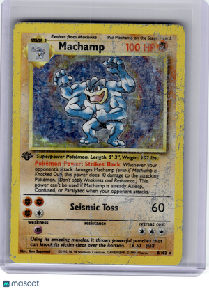1999 Pokemon—Machamp #8 Base Set—Rare Holo [Damage] (1st Edition)