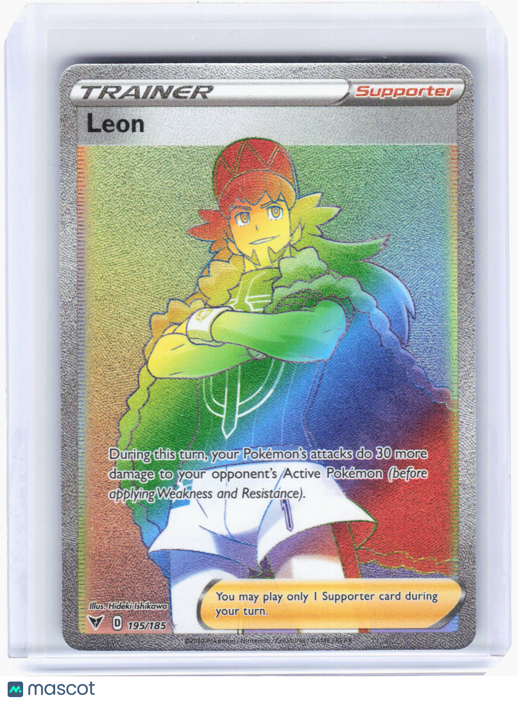 2020 Pokemon—Leon #195/185 Vivid Voltage—Secret Rare Rainbow