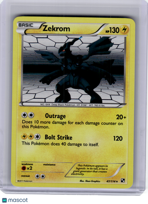 2011 Pokemon—Zekrom #47 Black & White—Rare Holo [Lightly Played]