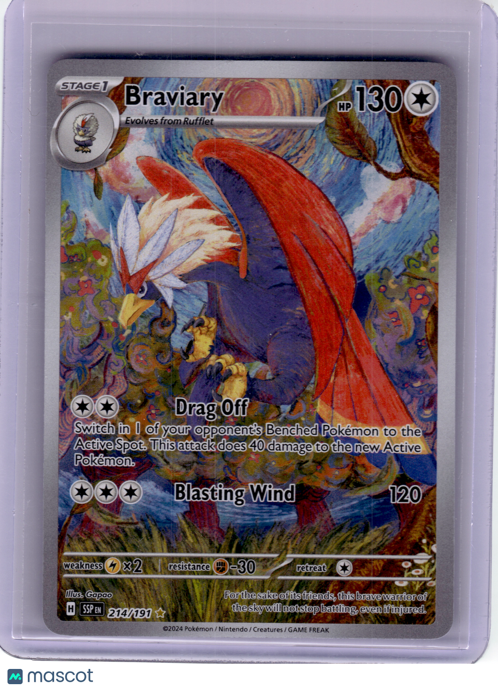 2024 Pokemon—Braviary #214 Surging Sparks—Illustration Rare Holo