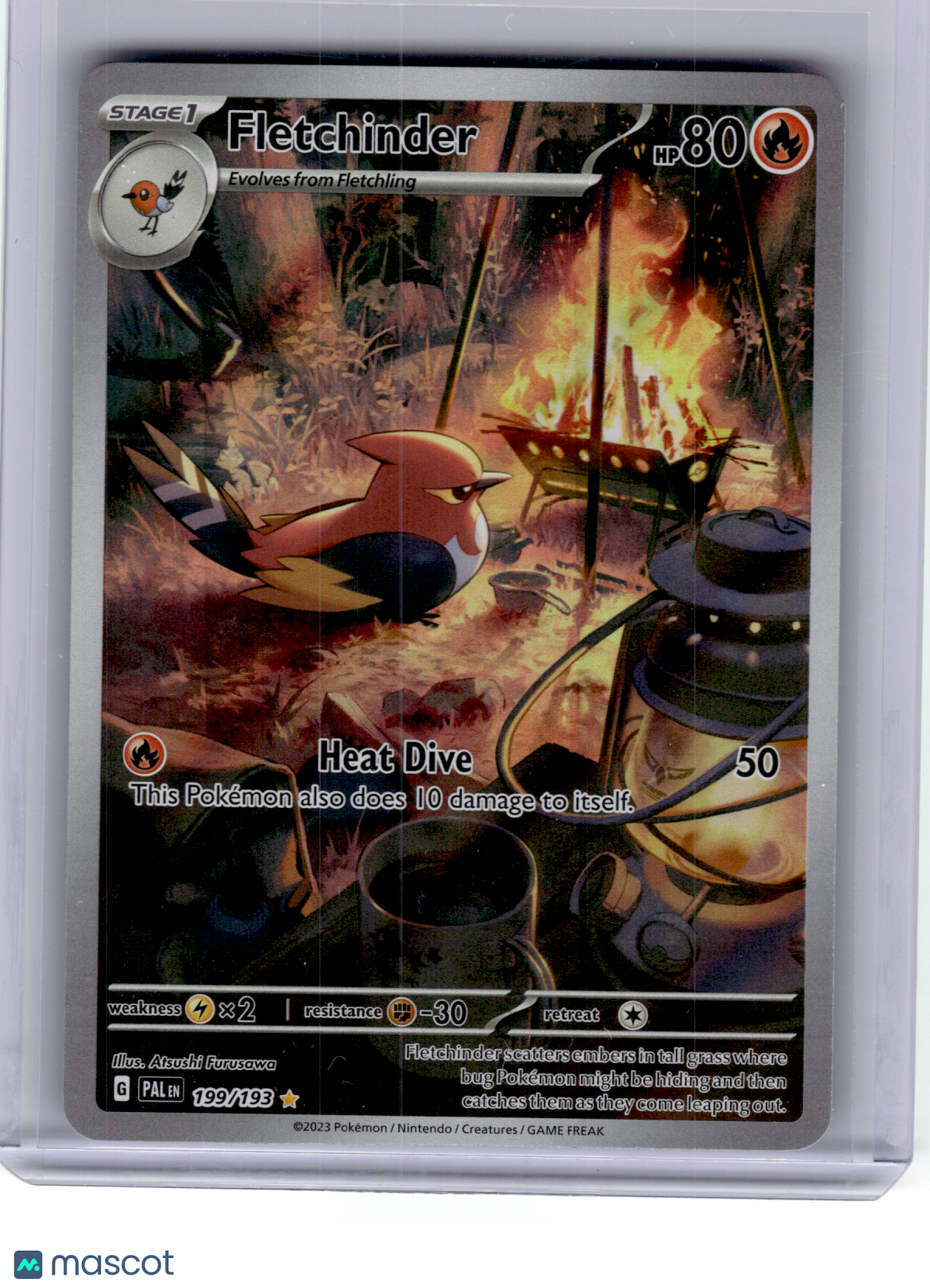 2023 Pokemon—Fletchinder #199 Paldea Evolved—Illustration Rare Holo