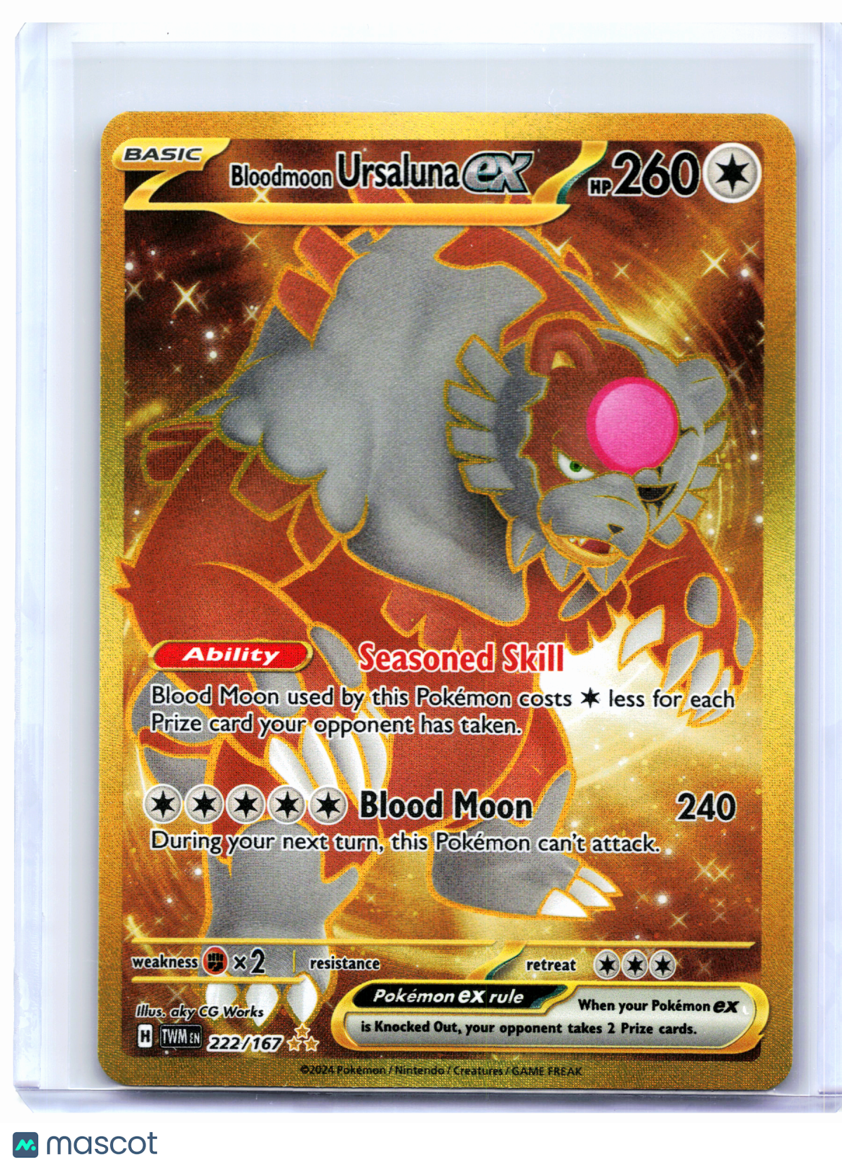 2024 Pokemon—Bloodmoon Ursaluna ex #222/167 Twilight Masquerade—Hyper Rare Holo