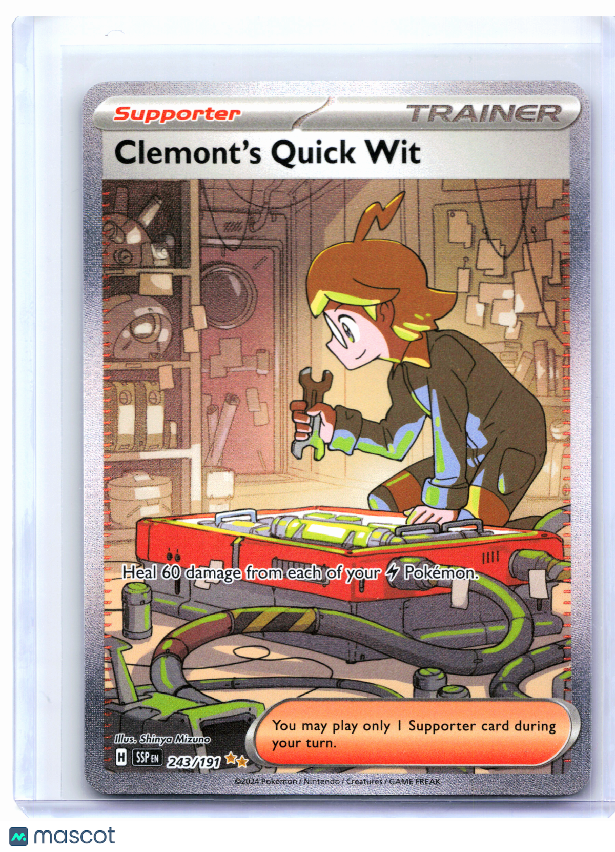 2024 Pokemon—Clemont's Quick Wit #243/191 Surging Sparks—SIR Holo