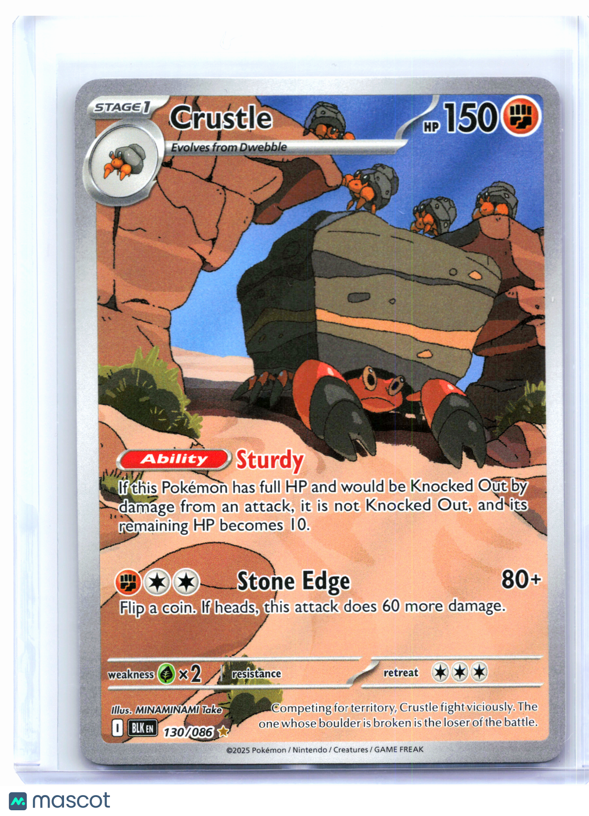 2025 Pokemon—Crustle #130/086 Black Bolt—Illustration Rare Holo