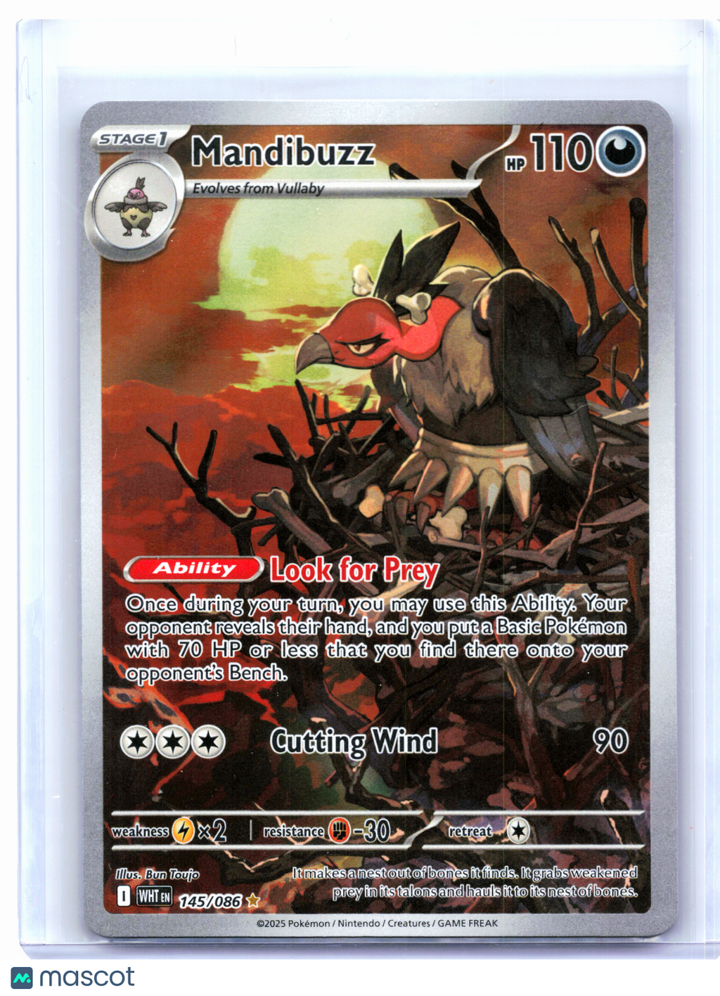 2025 Pokemon—Mandibuzz #145/086 White Flare—Illustration Rare Holo