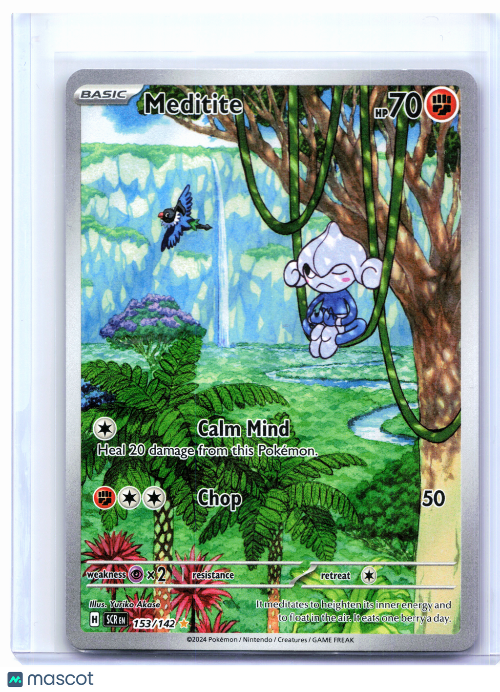 2024 Pokemon—Meditite #153/142 Stellar Crown—Illustration Rare Holo