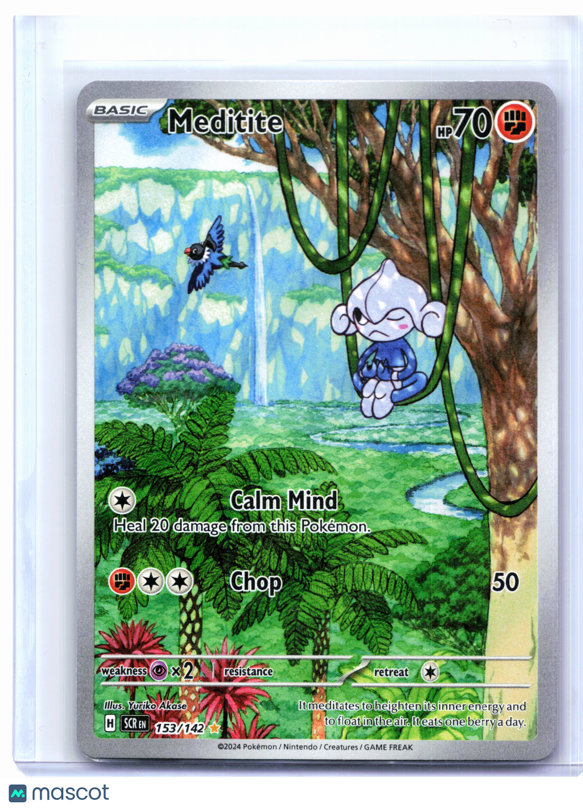 2024 Pokemon—Meditite #153/142 Stellar Crown—Illustration Rare Holo