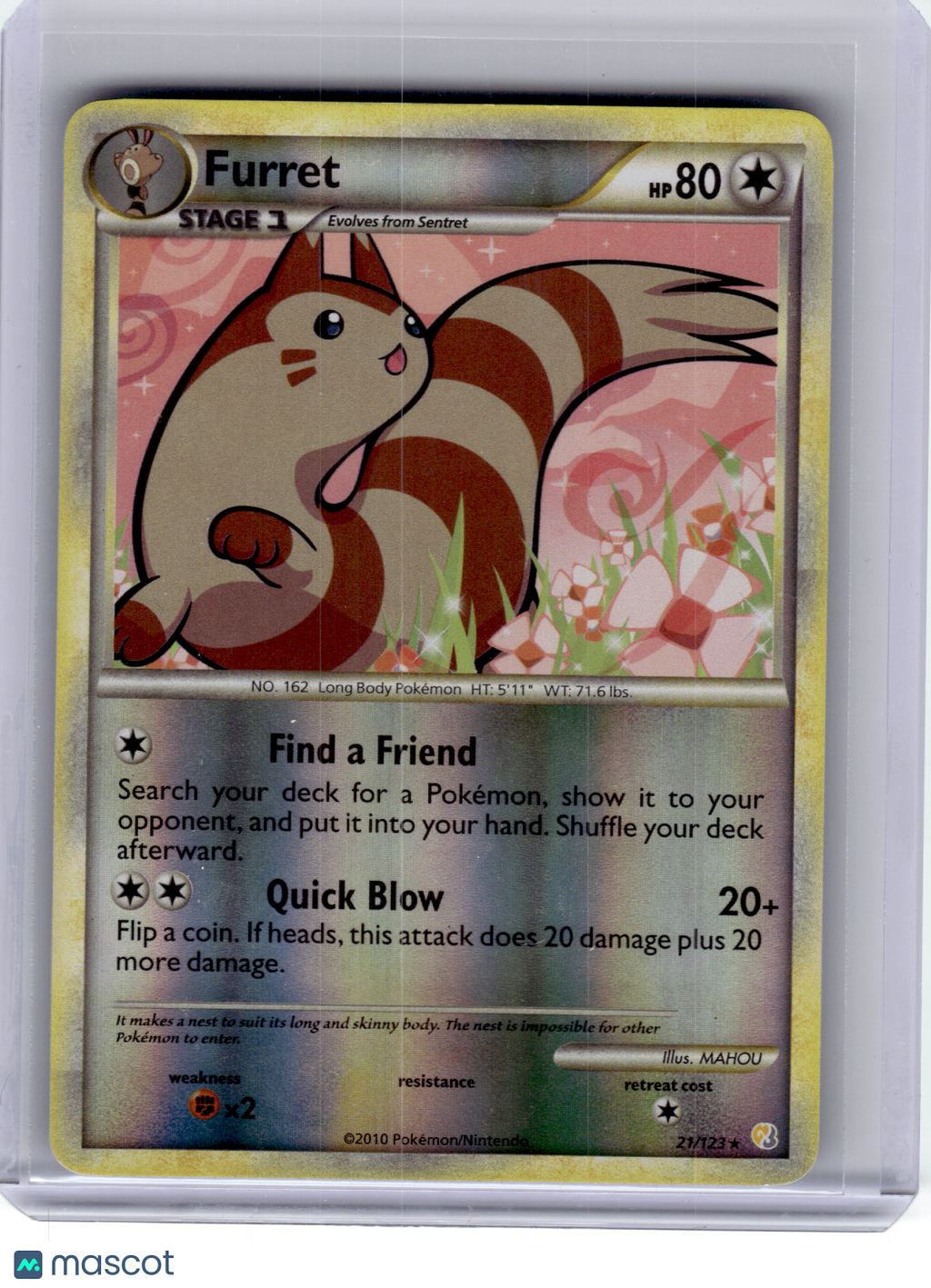 2010 Pokemon—Furret #21 Heartgold & Soulsilver—Rare Reverse Holo [MP]