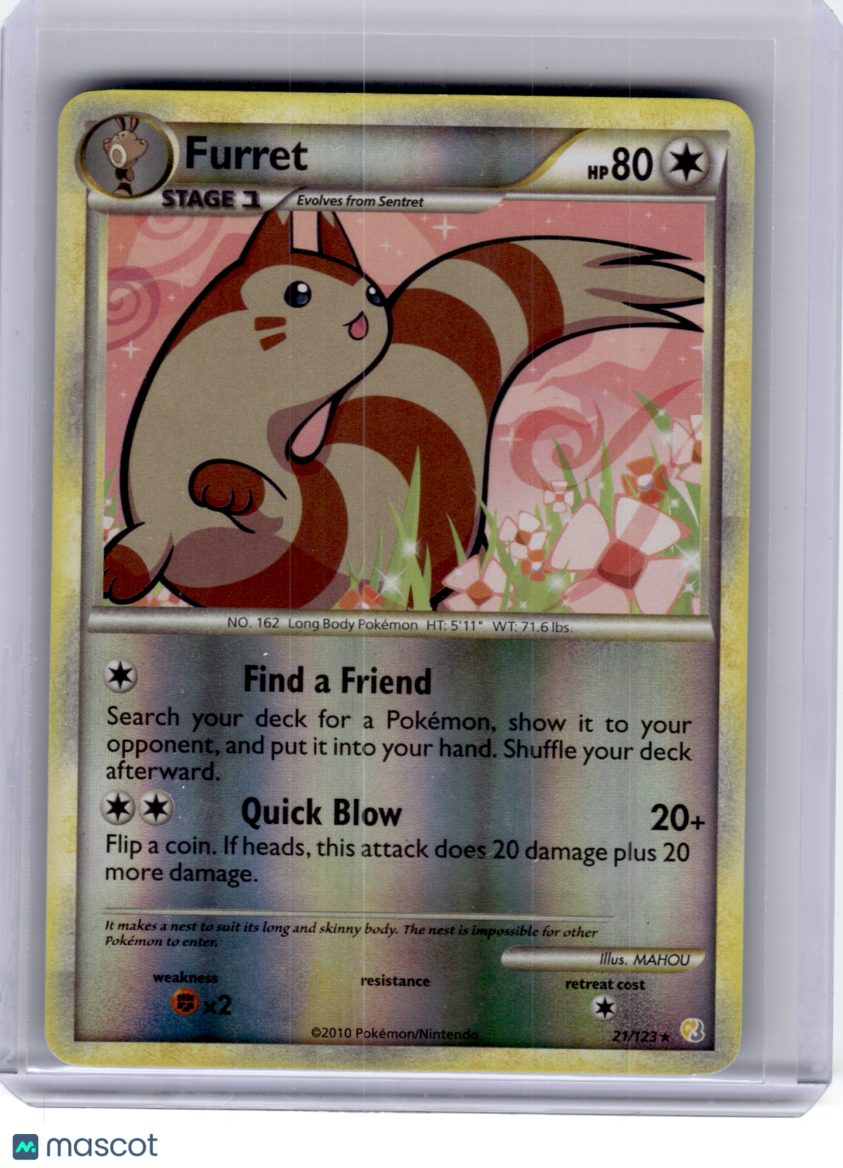 2010 Pokemon—Furret #21 Heartgold & Soulsilver—Rare Reverse Holo [MP]