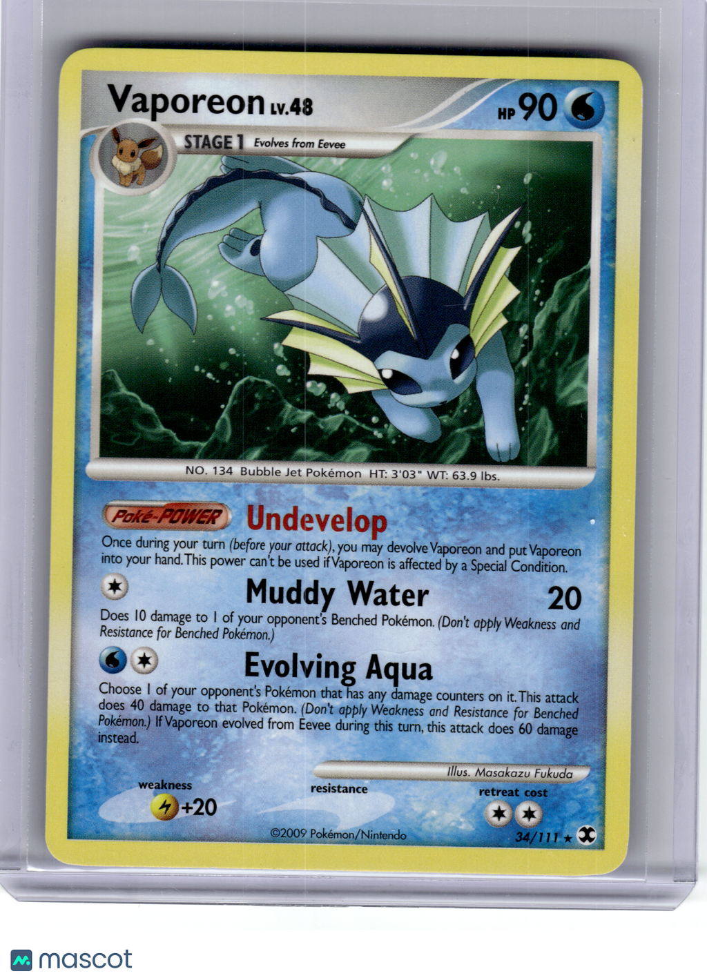 2009 Pokemon—Vaporeon #34 Rising Rivals—Rare Non-Holo [Moderately Played]