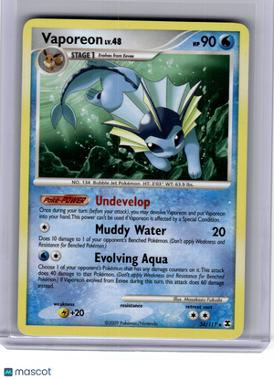 2009 Pokemon—Vaporeon #34 Rising Rivals—Rare Non-Holo [Moderately Played]