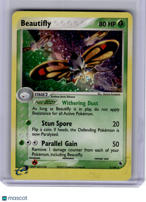 2003 Pokemon—Beautifly #2 EX Ruby & Sapphire—Rare Holo [Damage]
