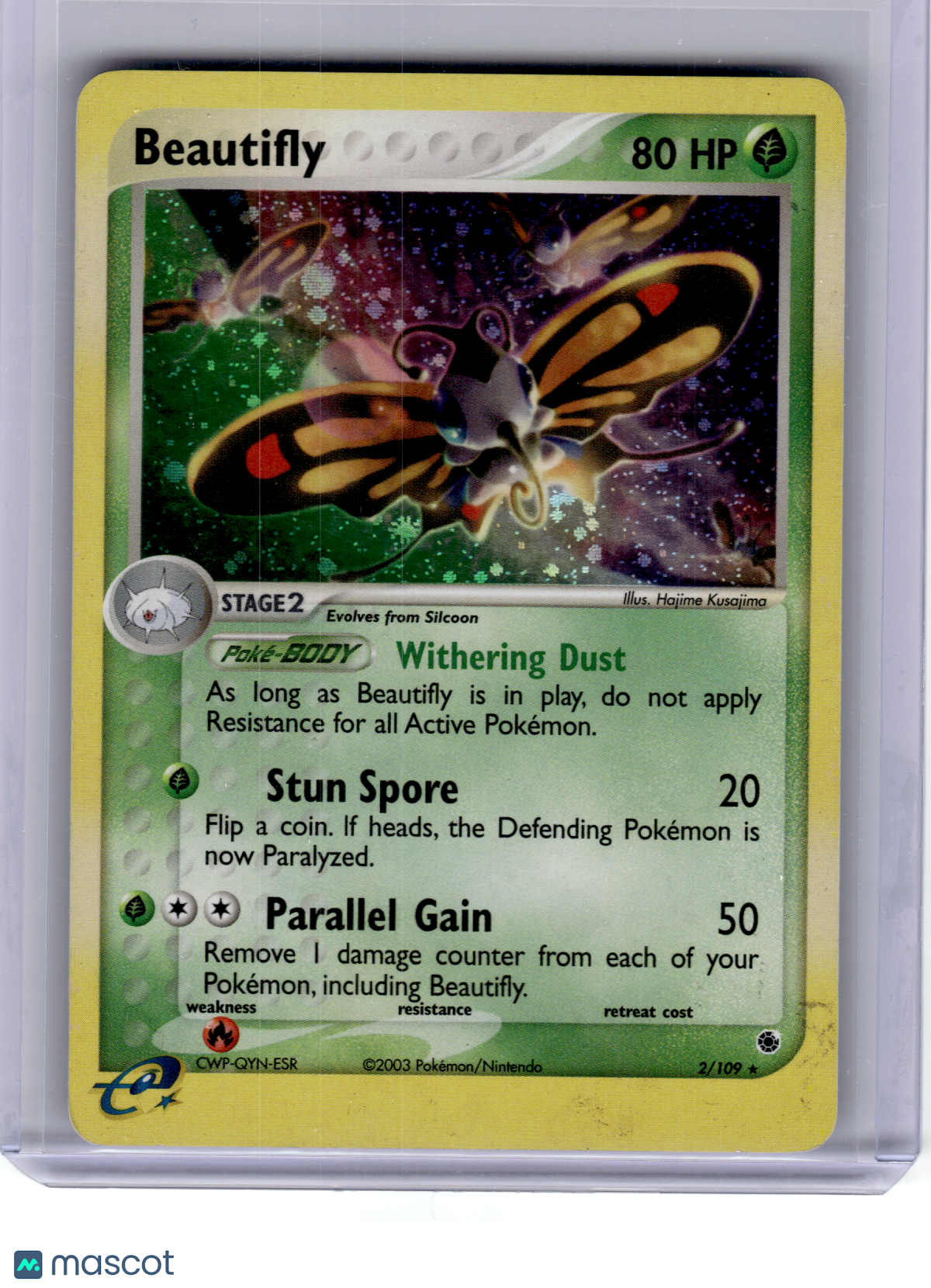 2003 Pokemon—Beautifly #2 EX Ruby & Sapphire—Rare Holo [Damage]