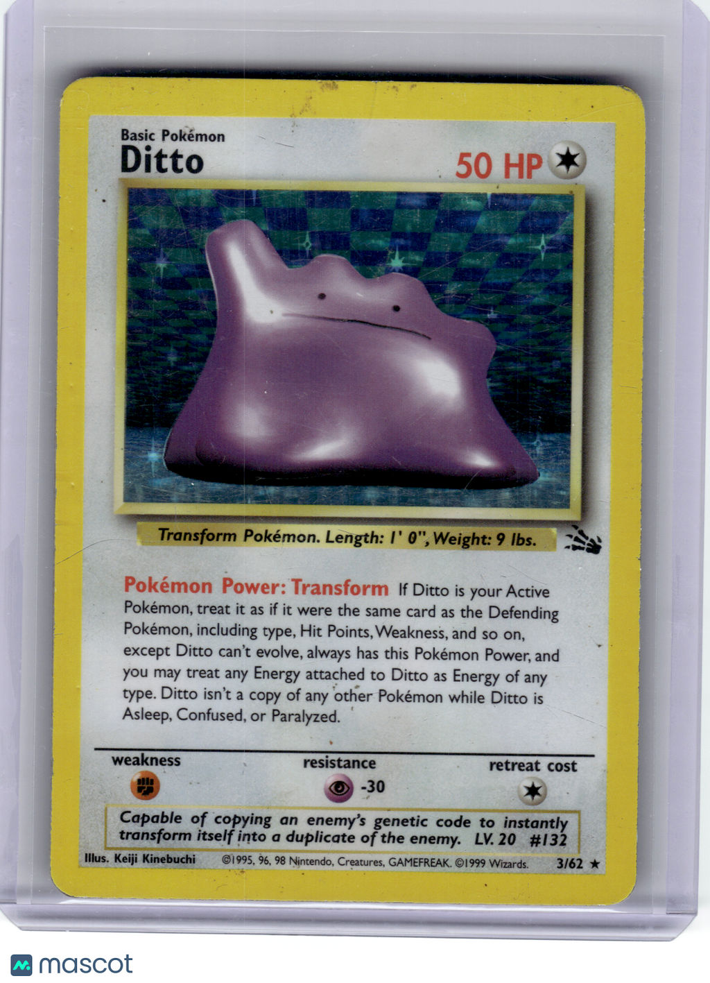 1999 Pokemon—Ditto #3 Fossil—Rare Holo [Damage]