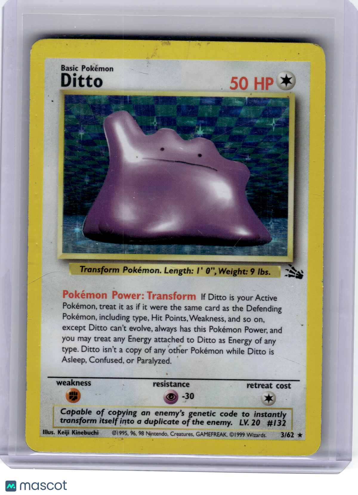 1999 Pokemon—Ditto #3 Fossil—Rare Holo [Damage]
