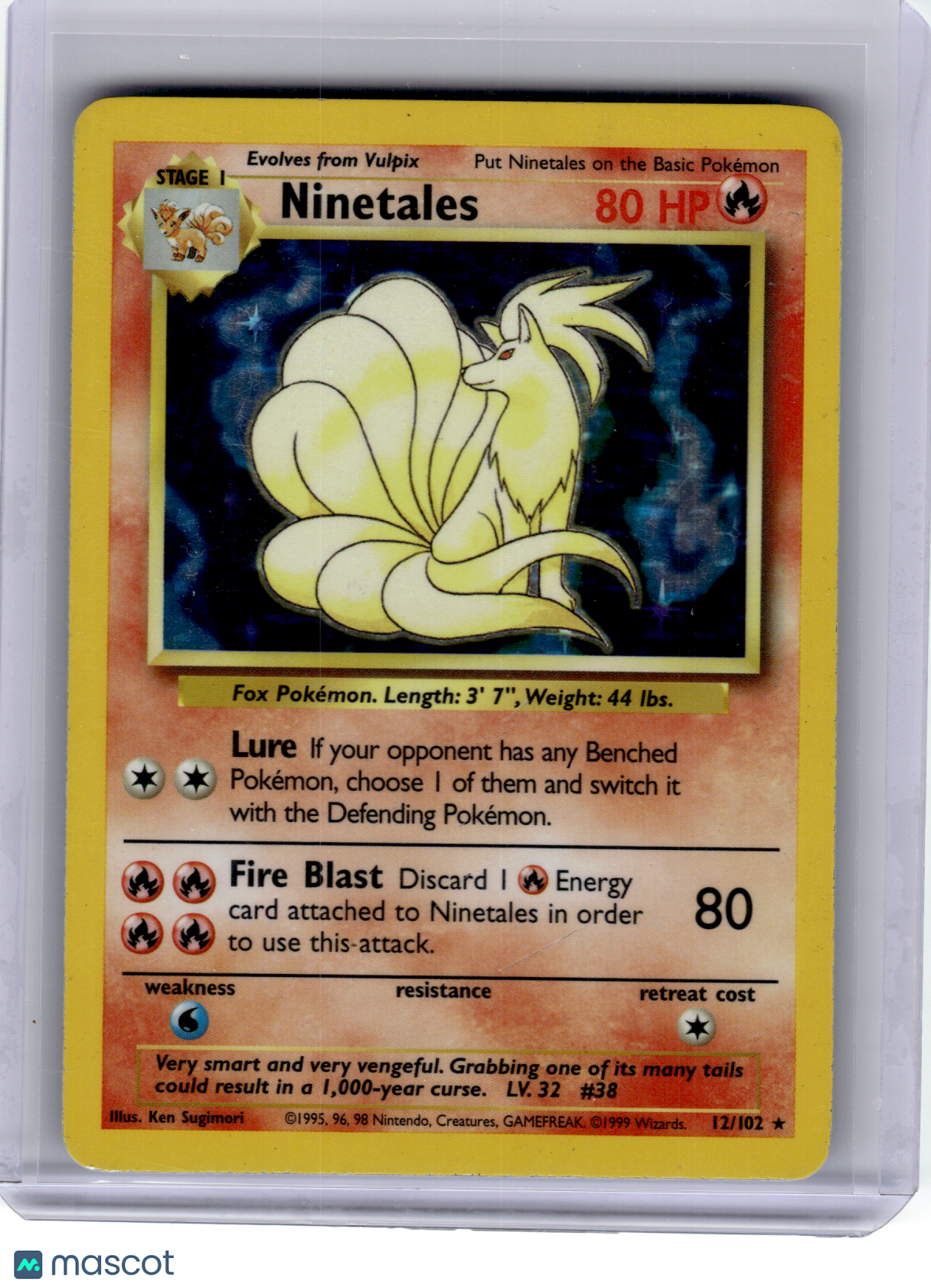 1999 Pokemon—Ninetales #12 Base Set—Rare Holo [Damage]