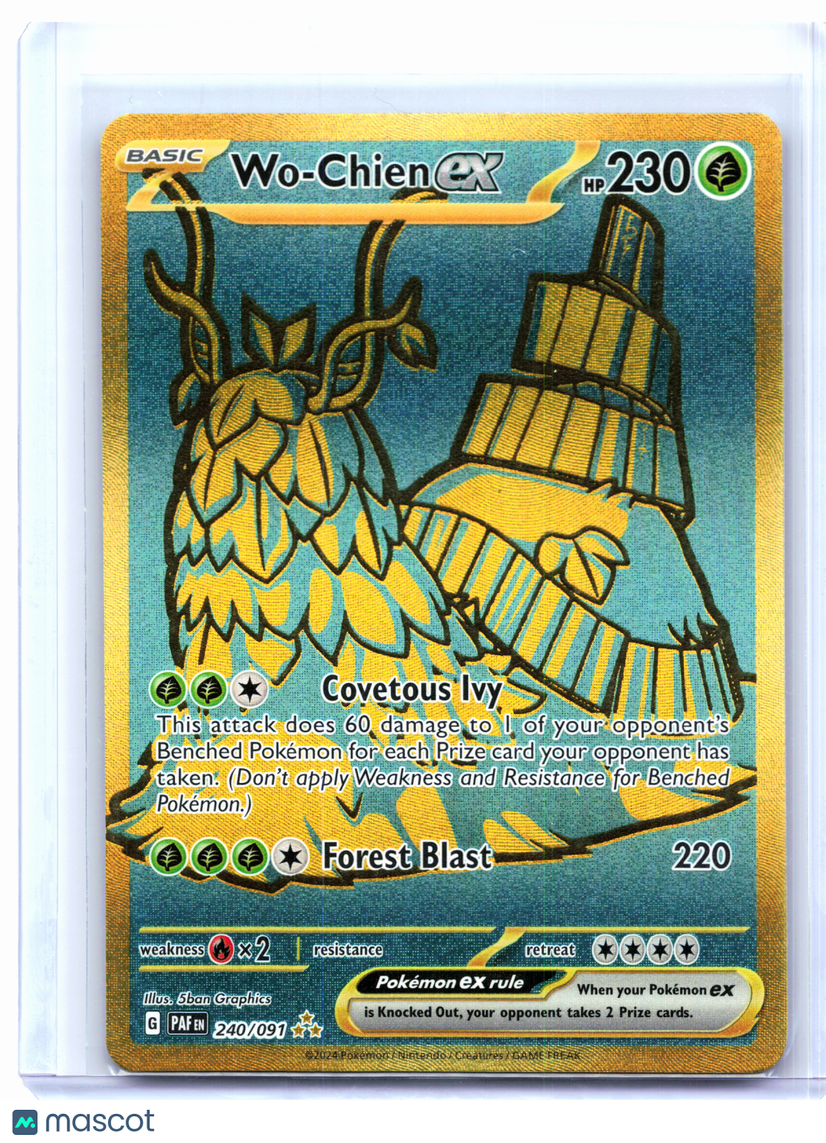 2024 Pokemon—Wo-Chien ex #240/091 Paldean Fates—Hyper Rare Holo