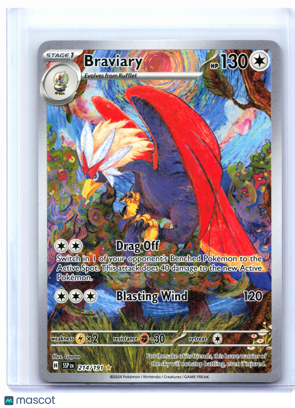 2024 Pokemon—Braviary #214/191 Surging Sparks—Illustration Rare Holo