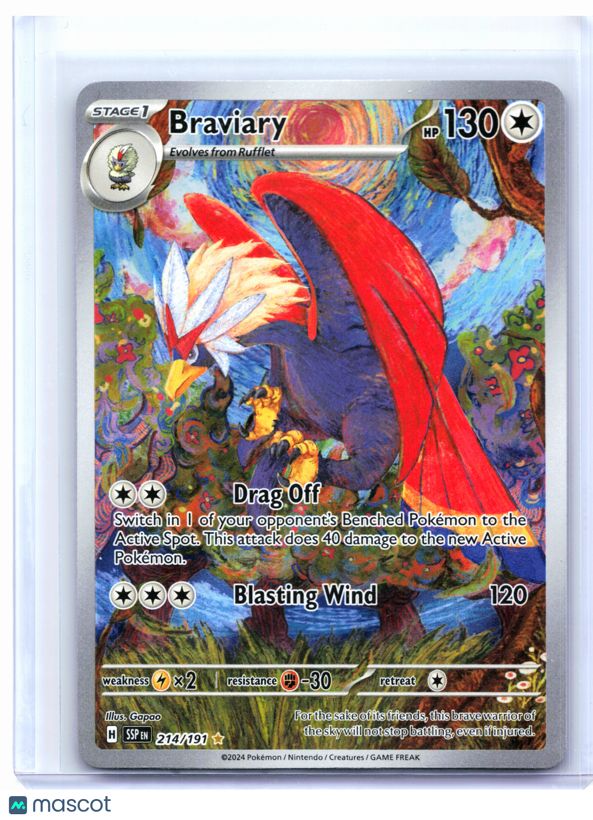 2024 Pokemon—Braviary #214/191 Surging Sparks—Illustration Rare Holo