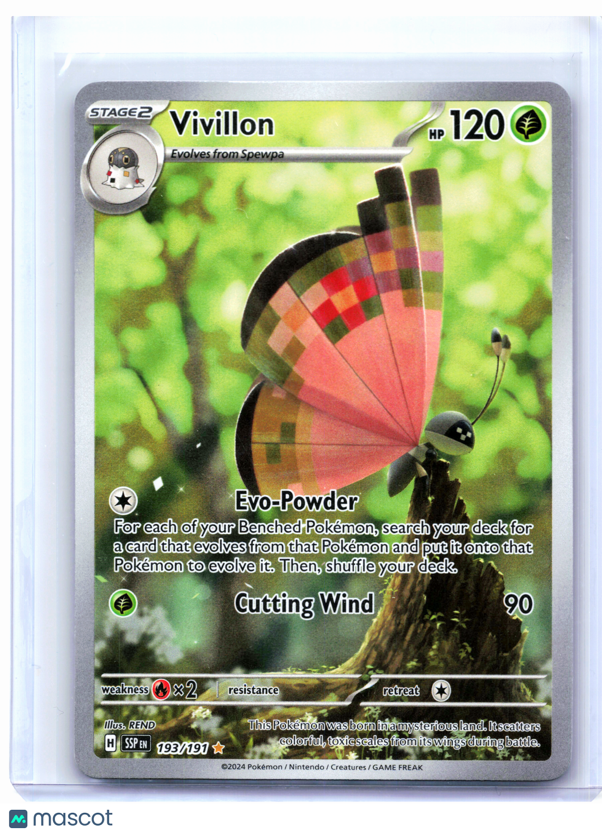 2024 Pokemon—Vivillon #193/191 Surging Sparks—Illustration Rare Holo