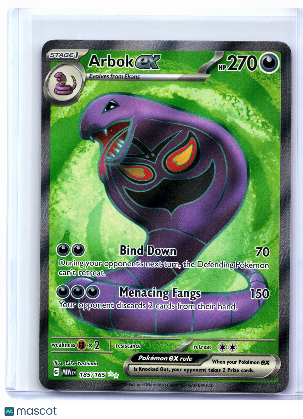 2023 Pokemon—Arbok ex #185/165 Scarlet & Violet 151—Ultra Rare Holo