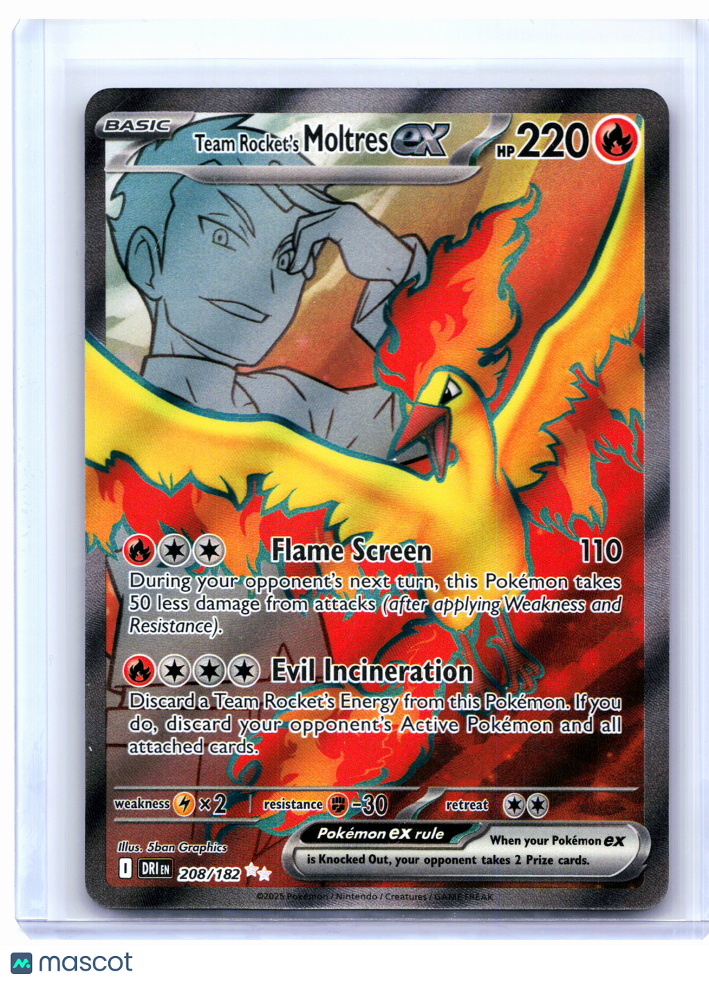 2025 Pokemon—Team Rocket's Moltres ex #208/182 Destined Rivals—Ultra Rare Holo