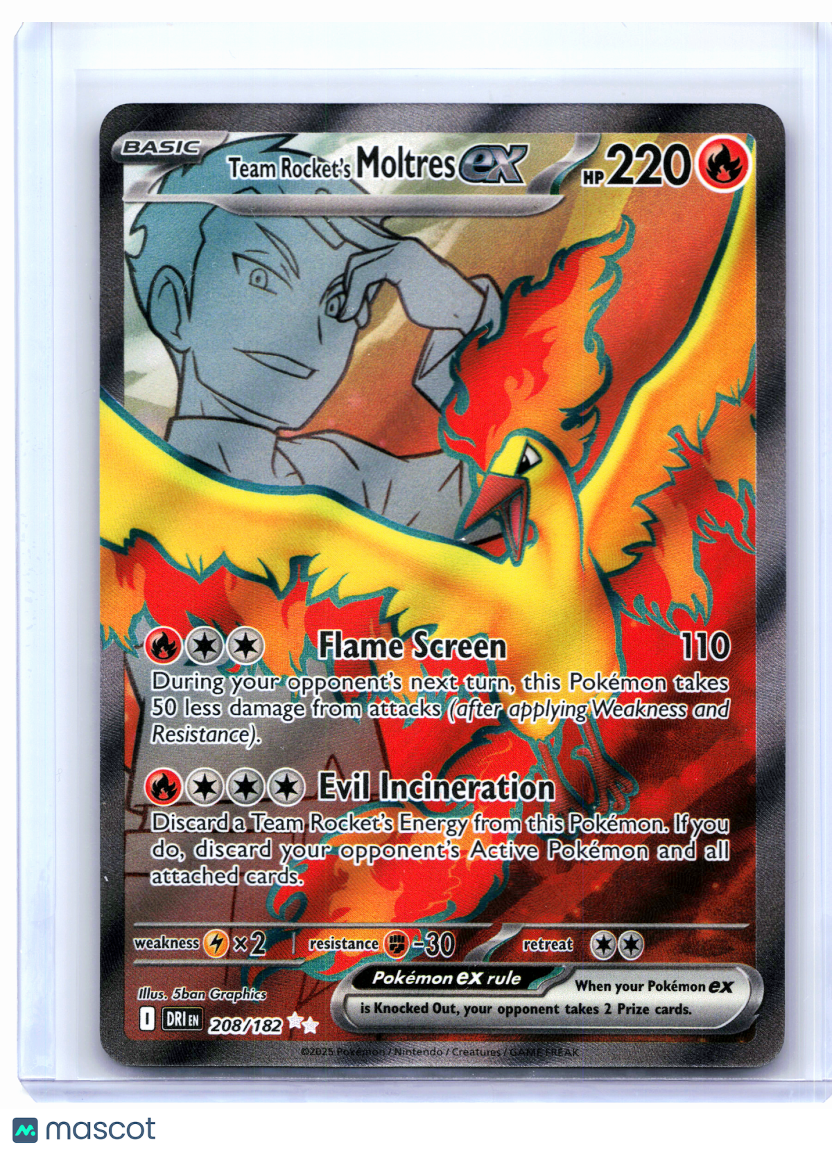 2025 Pokemon—Team Rocket's Moltres ex #208/182 Destined Rivals—Ultra Rare Holo