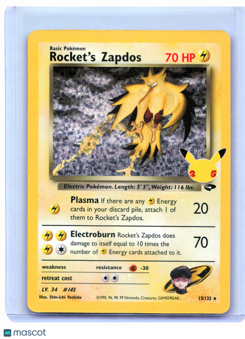 2021 Pokemon—Rocket's Zapdos #15/132 Celebrations: Classic Collection—CC Holo