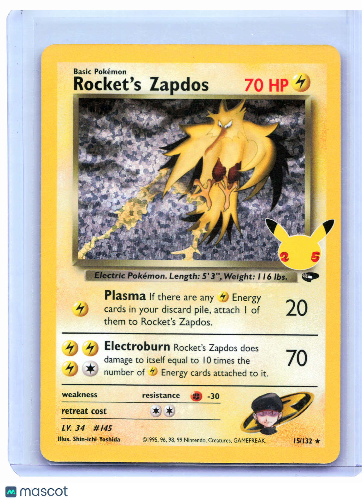 2021 Pokemon—Rocket's Zapdos #15/132 Celebrations: Classic Collection—CC Holo
