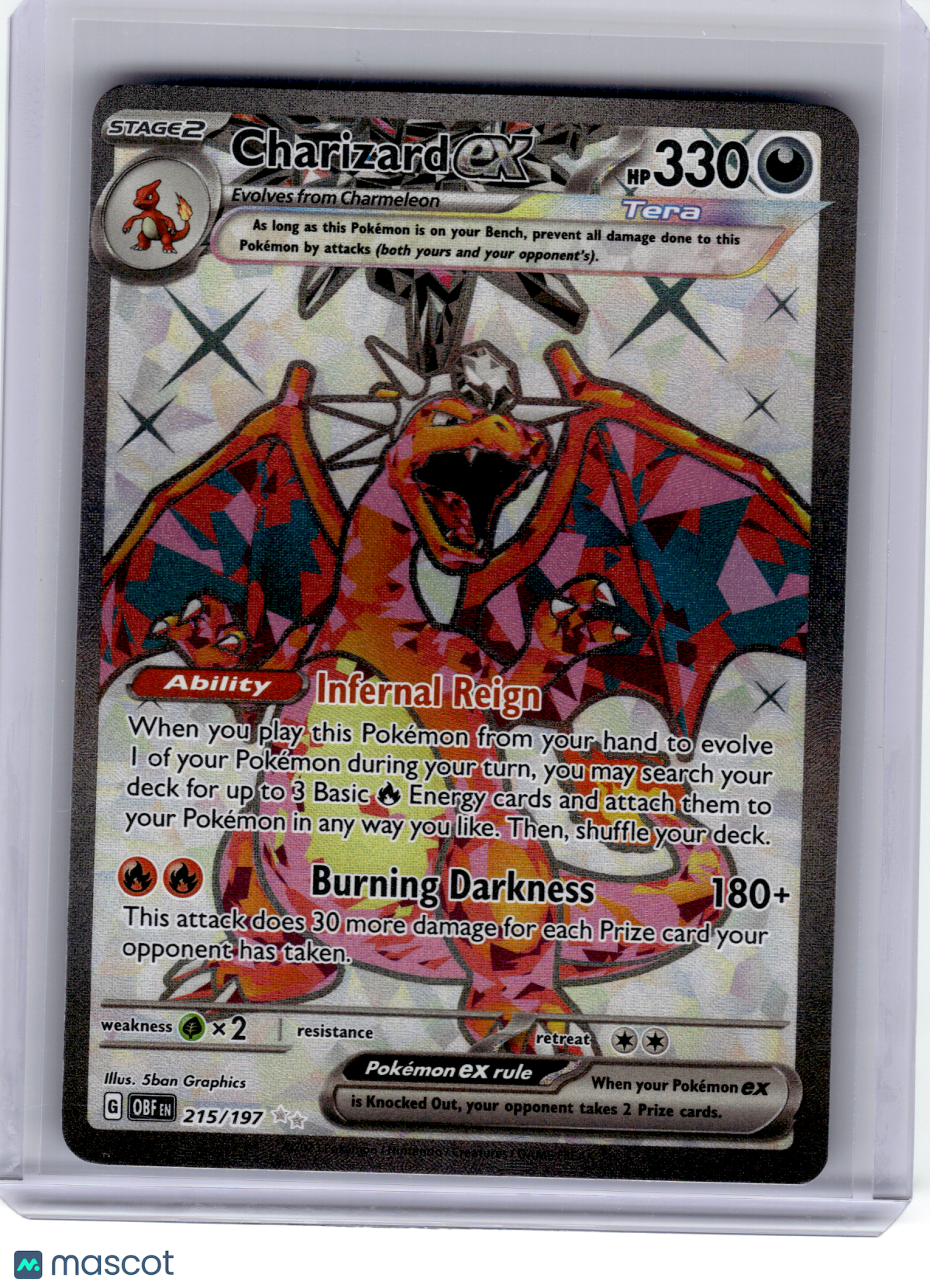 2023 Pokemon—Charizard EX #215 Obsidian Flames—Ultra Rare Holo