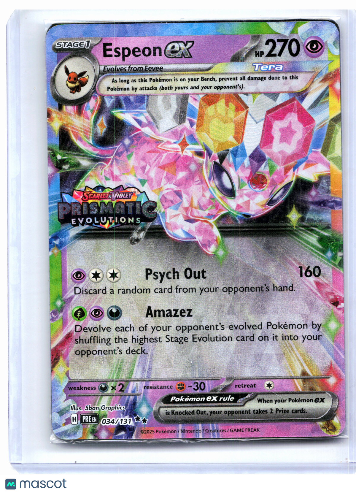 2025 Pokemon—Espeon ex (Prismatic Evolutions Stamp) #034/131—Promo Holo [Sealed]