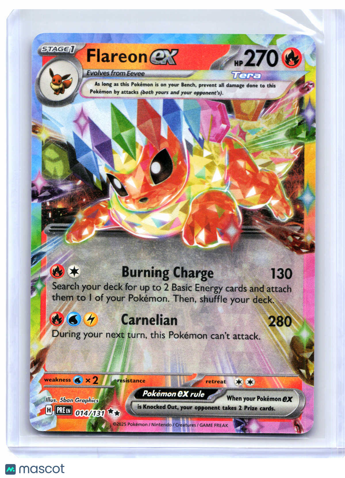 2025 Pokemon—Flareon ex (Prismatic Evolutions Stamp) #014/131 MCAP—Promo Holo
