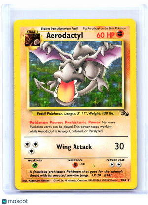 1999 Pokemon—Aerodactyl #1/62 Fossil—Holo Rare [Heavily Played]