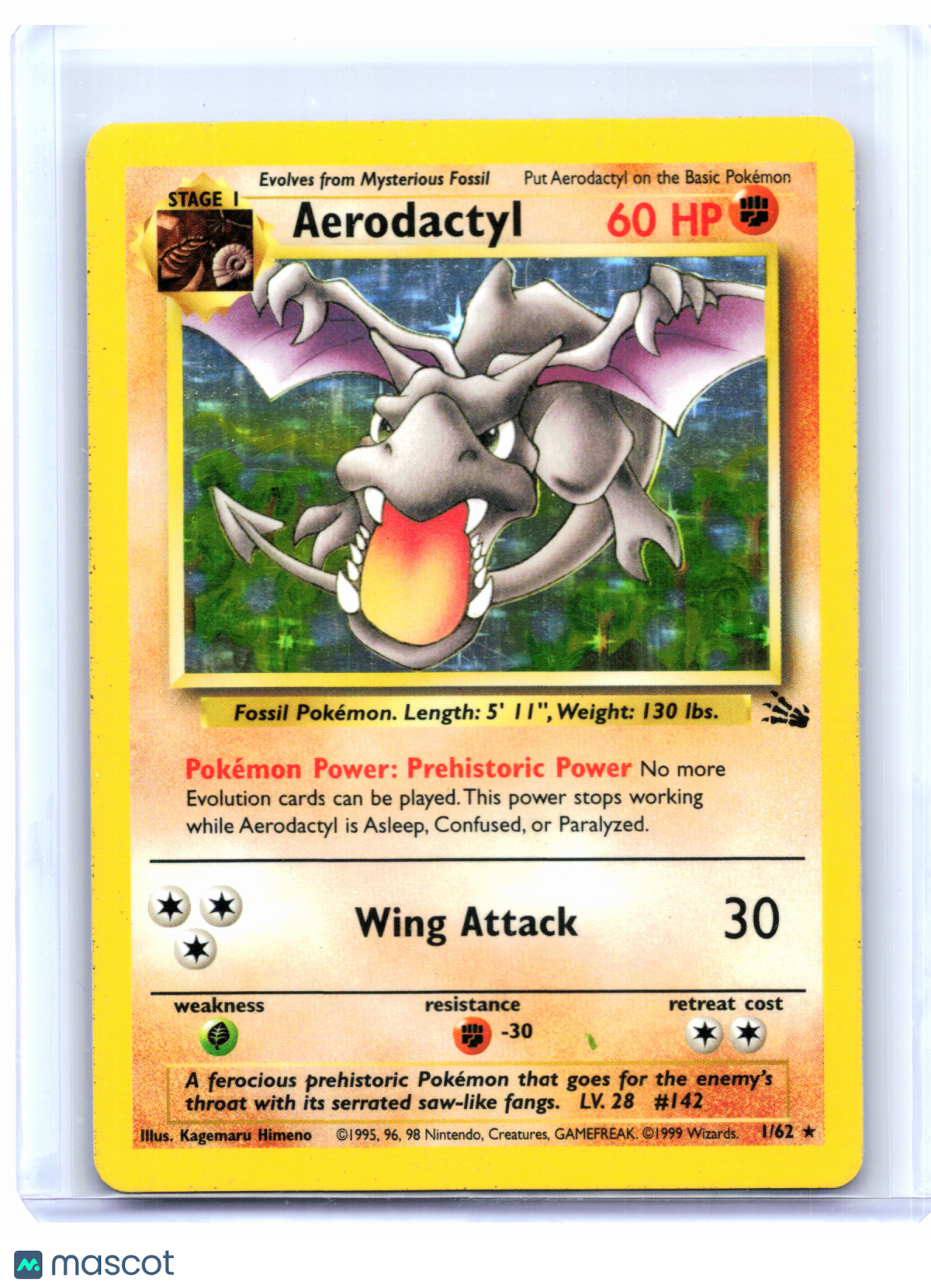 1999 Pokemon—Aerodactyl #1/62 Fossil—Holo Rare [Heavily Played]
