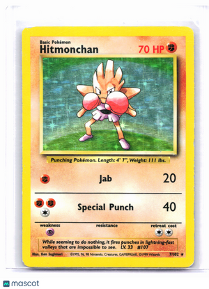 1999 Pokemon—Hitmonchan #7/102 Base Set—Holo Rare [Heavily Played]