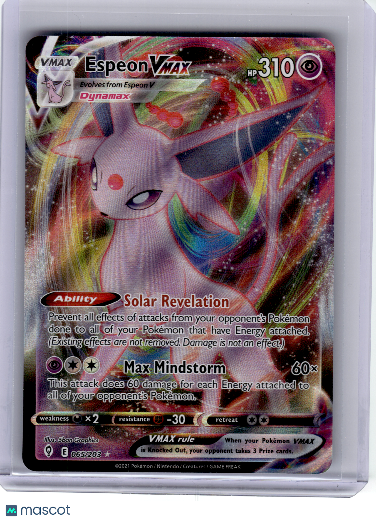 2021 Pokemon—Espeon VMAX #65 Evolving Skies—Rare Holo