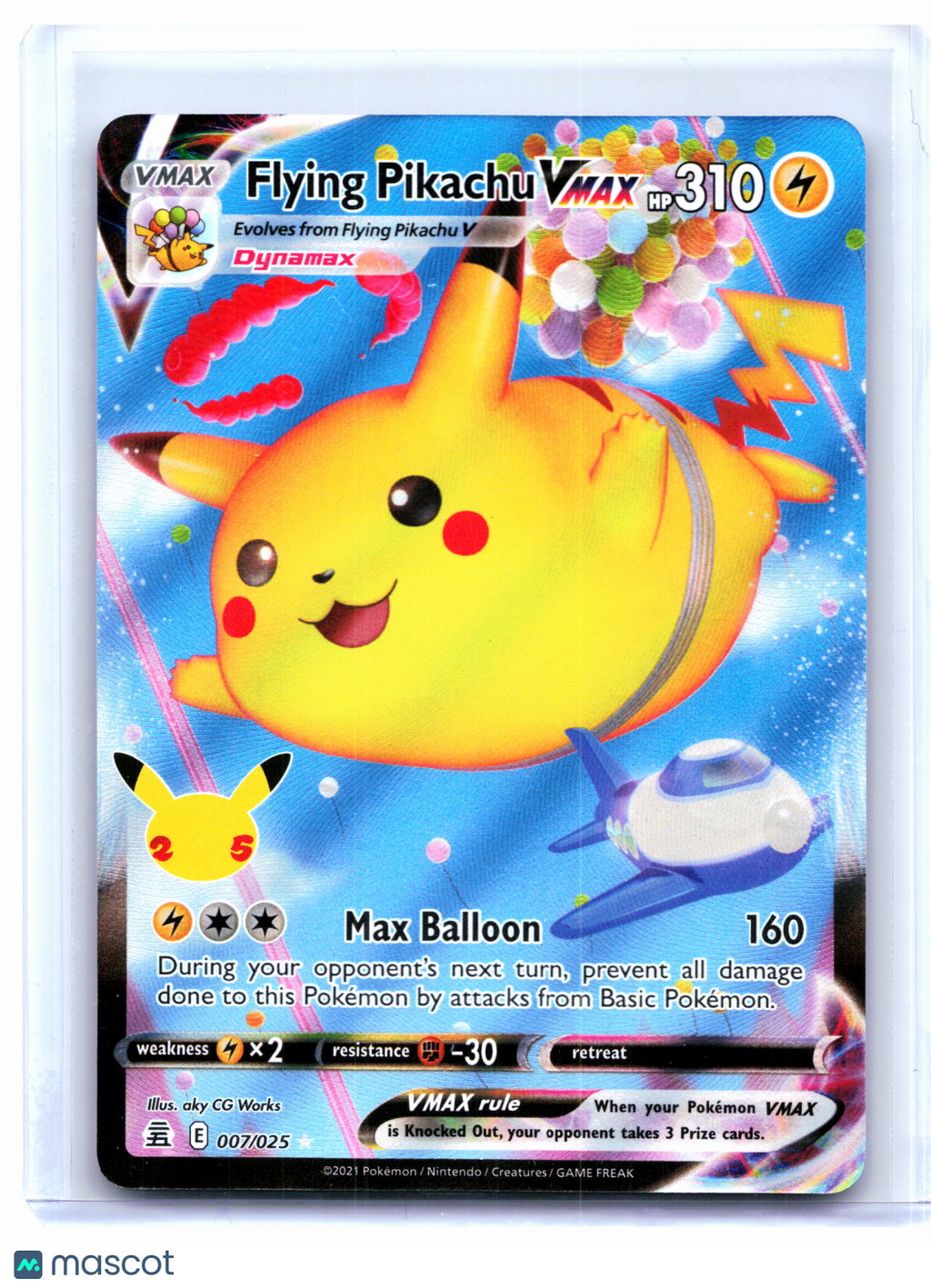 2021 Pokemon—Flying Pikachu VMAX #007/025 Celebrations—Ultra Rare Holo