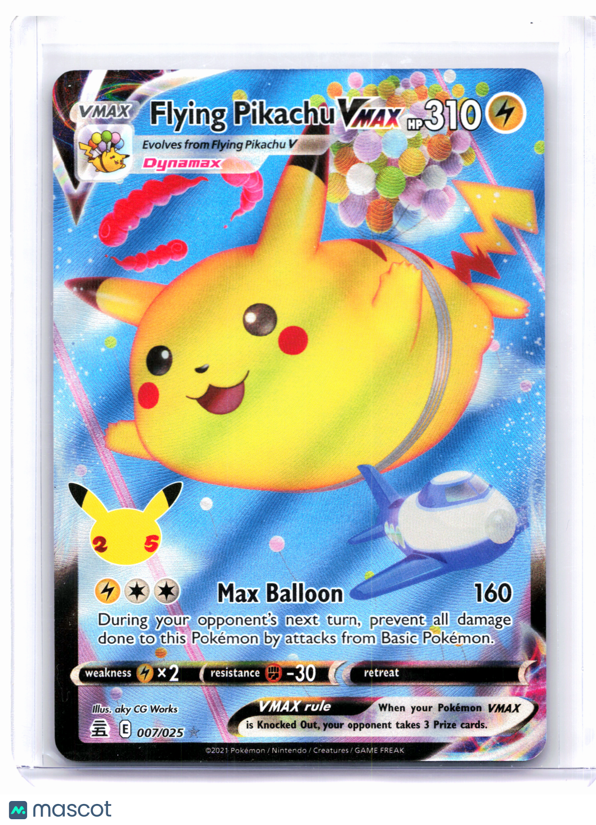 2021 Pokemon—Flying Pikachu VMAX #007/025 Celebrations—Ultra Rare Holo