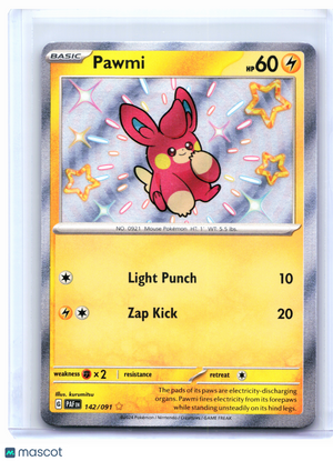 2024 Pokemon—Pawmi #142/091 Paldean Fates—Shiny Rare Holo