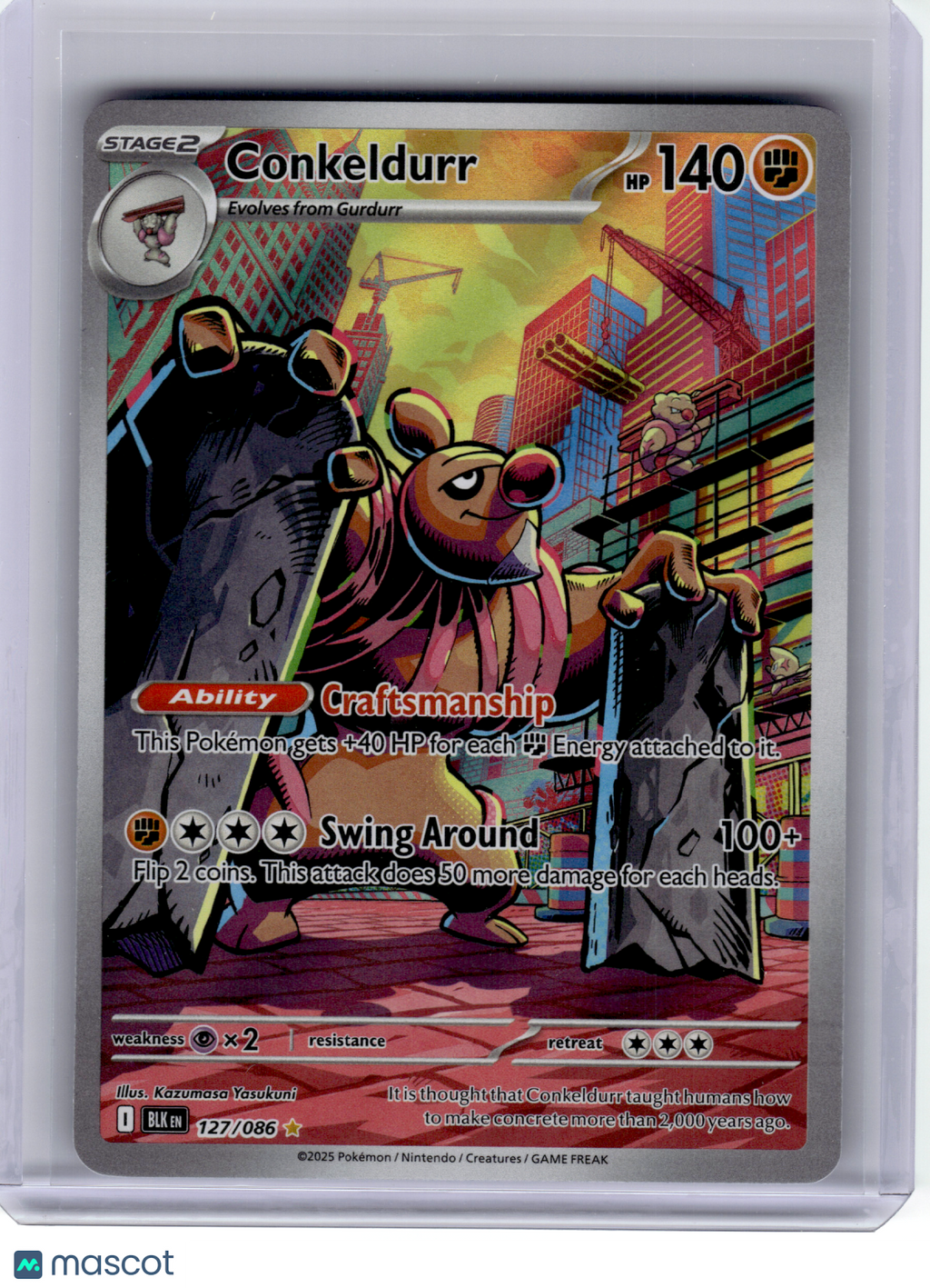 2025 Pokemon—Conkeldurr #127 Black Bolt—Illustration Rare Holo