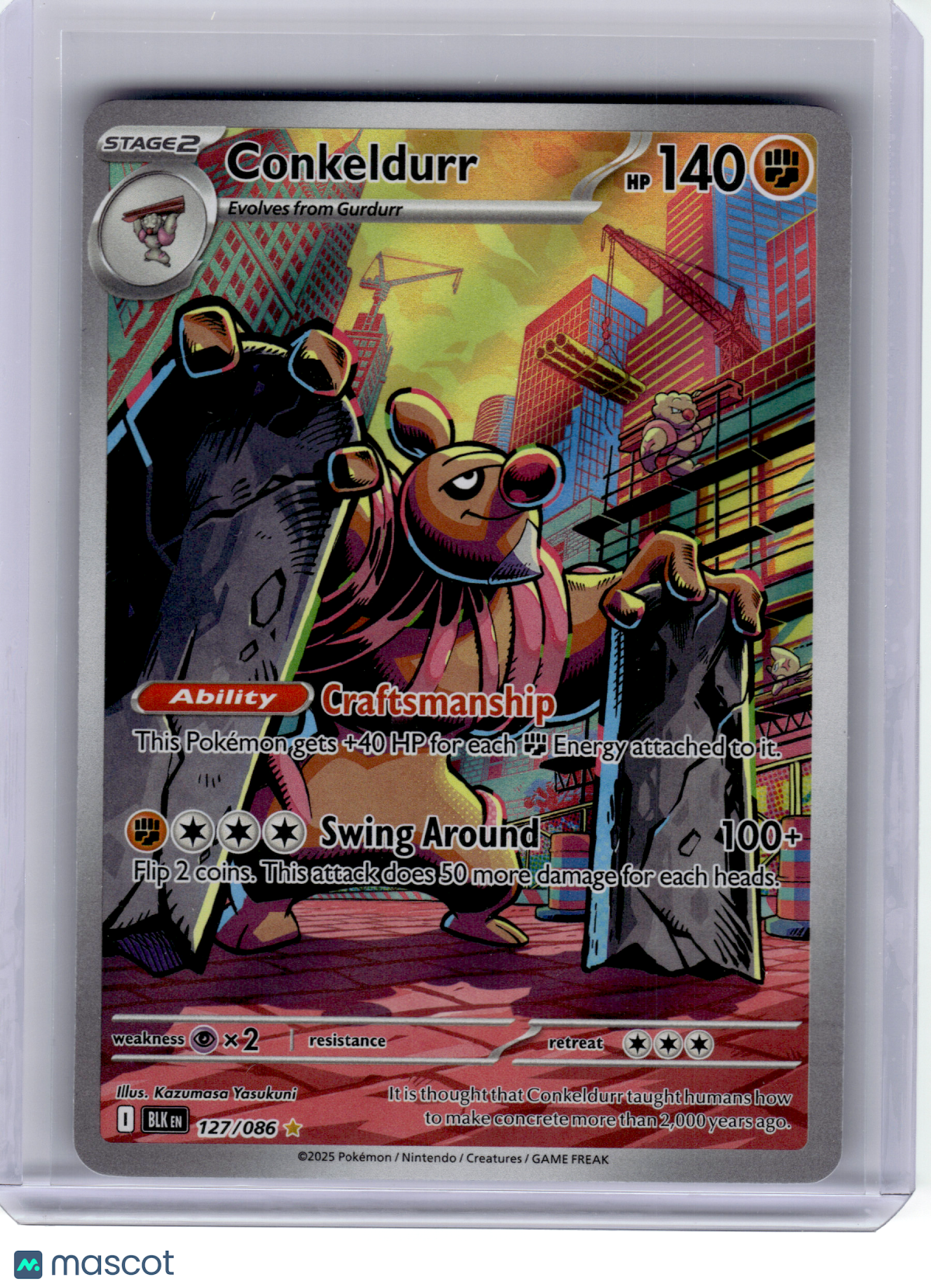 2025 Pokemon—Conkeldurr #127 Black Bolt—Illustration Rare Holo