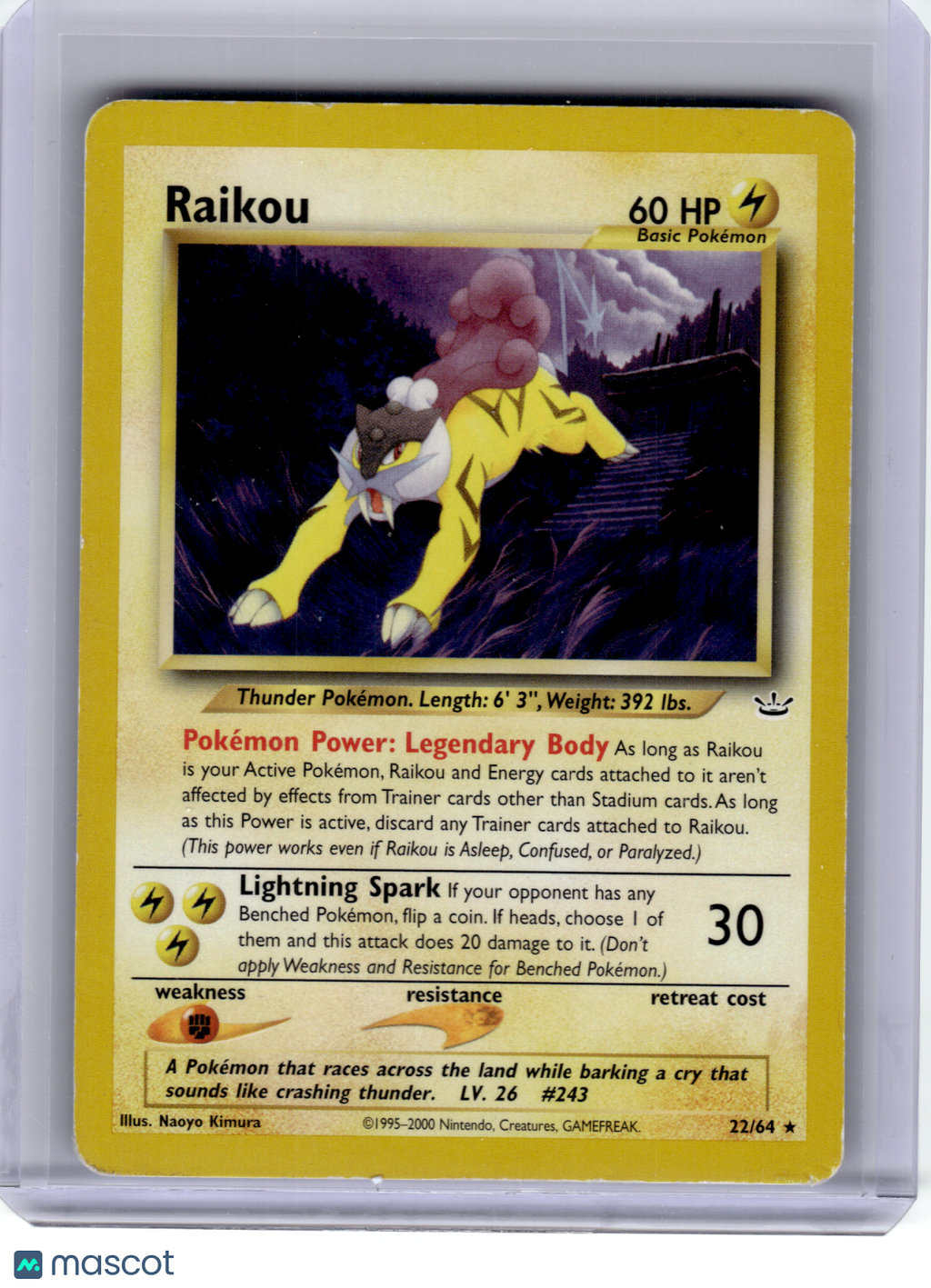 2001 Pokemon—Raikou #22 Neo Revelation—Rare Nonholo [Heavily Played]