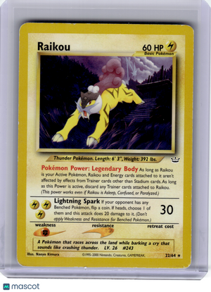 2001 Pokemon—Raikou #22 Neo Revelation—Rare Nonholo [Heavily Played]