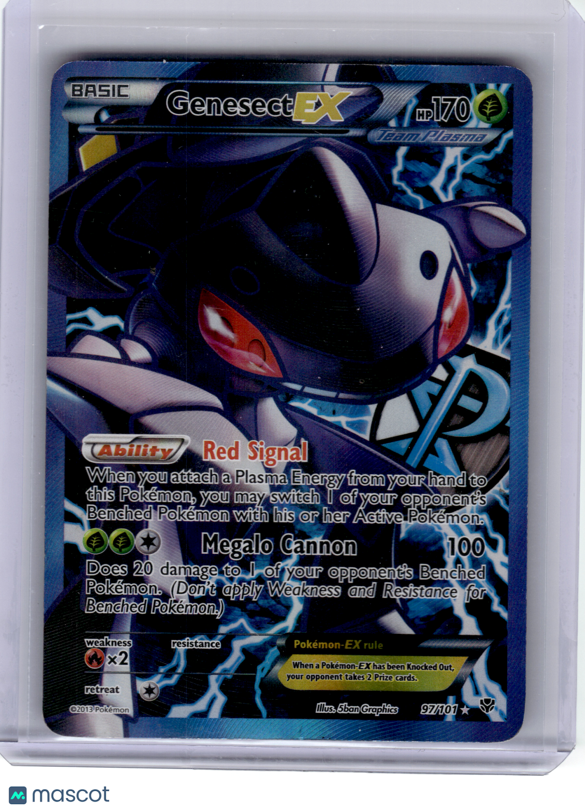 2013 Pokemon—Genesect EX #97 Plasma Blast—Ultra Rare Holo (Team Plasma) [DMG]