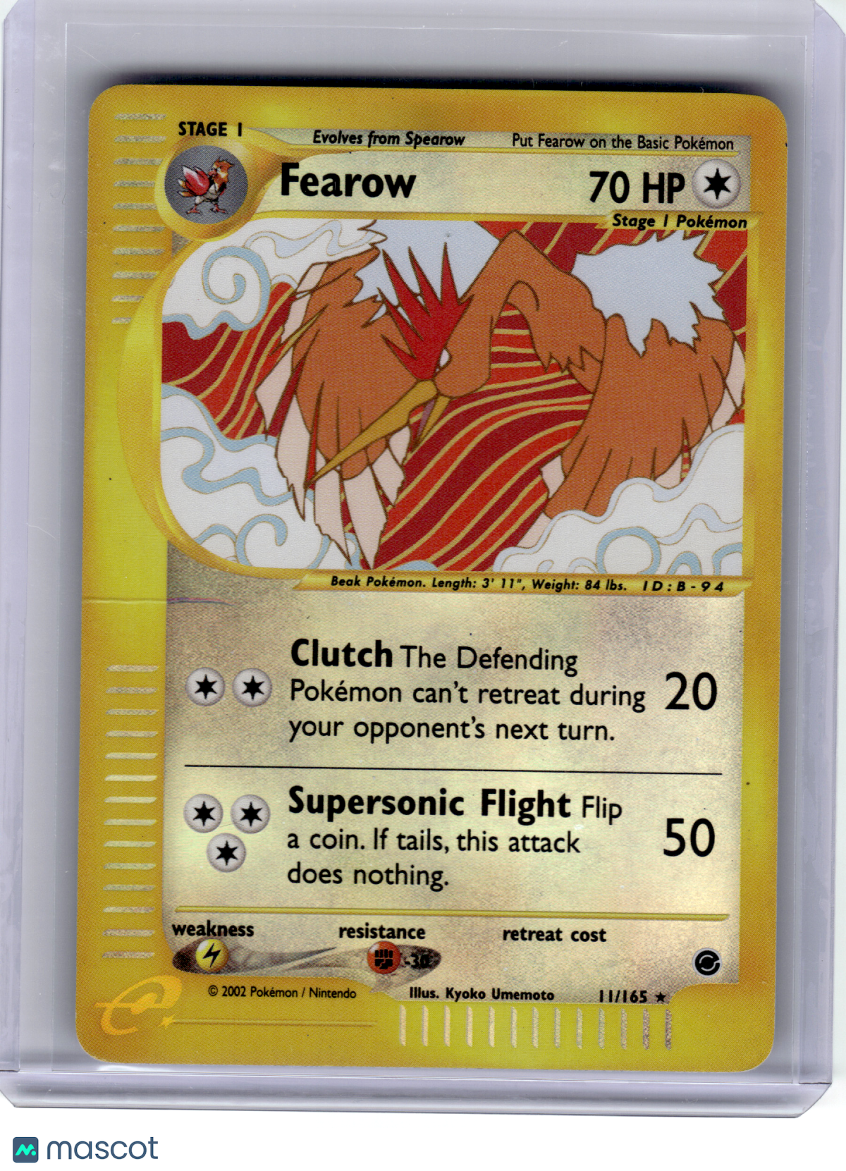 2002 Pokemon—Fearow #11 Expedition—Rare Holo [Damage]