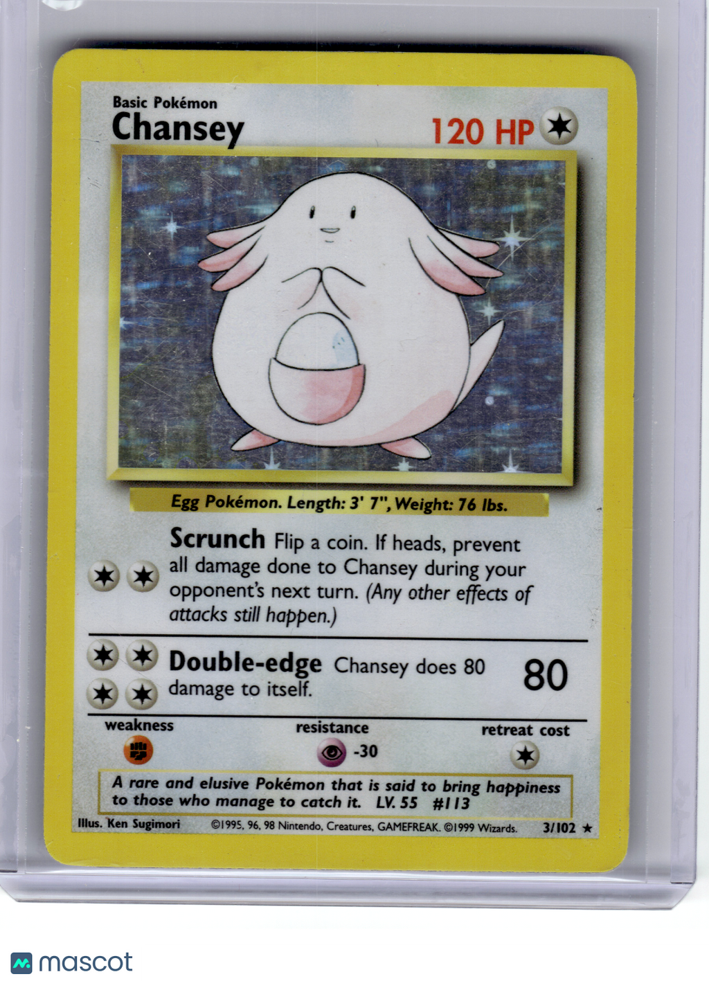 1999 Pokemon—Chansey #3 Base Set—Rare Holo [Damage]