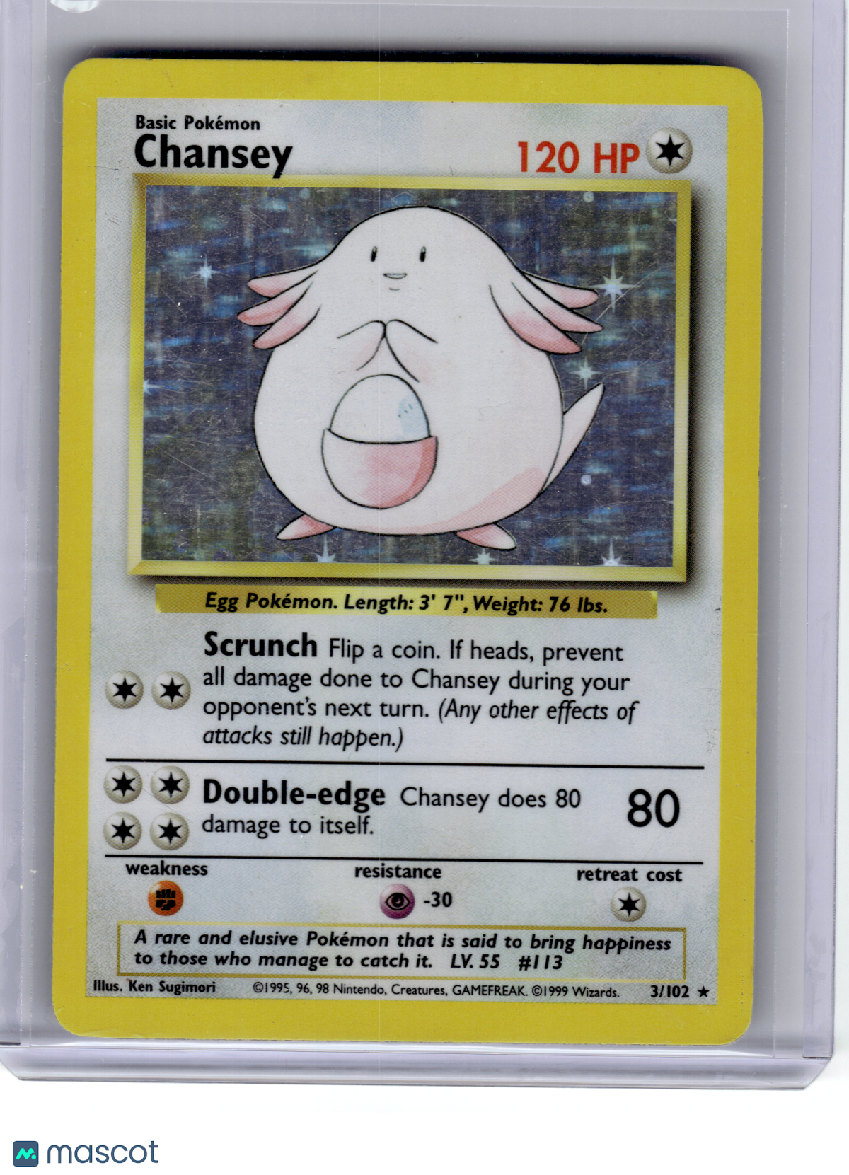 1999 Pokemon—Chansey #3 Base Set—Rare Holo [Damage]