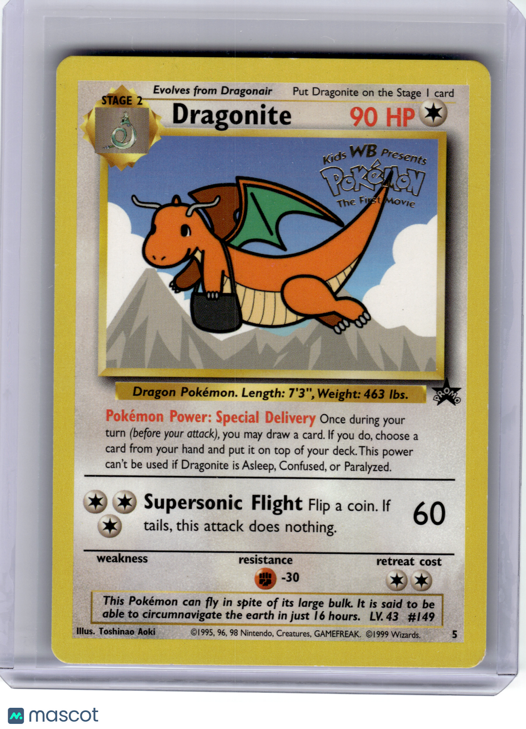 1999 Pokemon—Dragonite #5 Wotc Promo—Black Star Promo [Damage]